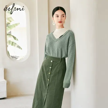 【商场同款】伊芙丽2021冬季新款毛衣假两件v领针织衫女1CB232821商品大图