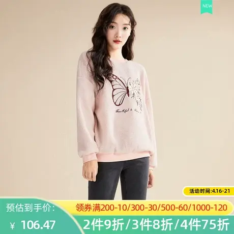 秋水伊人宽松刺绣卫衣2022冬新款加绒宽松圆领长袖上衣女2A528图片