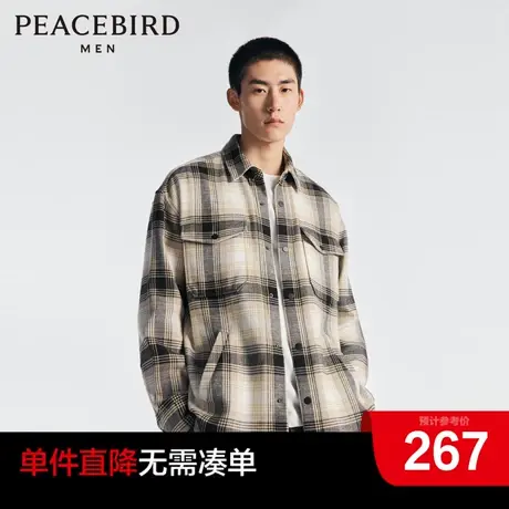 太平鸟男装奥莱2023秋衬衫休闲衬衫格纹长袖纯棉男士上衣外套商品大图