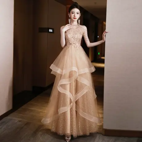 晚礼服女2023新款高级感法式超仙轻纱裙轻奢小众高端主持人演出服图片