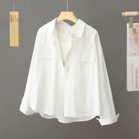 休闲宽松白色衬衫式外套女小个子穿搭短款衬衣开衫设计感小众上衣商品大图