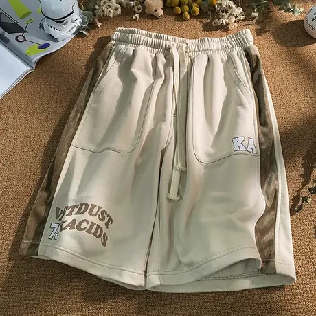 美式短裤男夏季薄款冰丝速干撞色宽松篮球运动裤沙滩复古休闲裤子商品大图