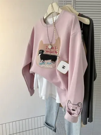 小个子短款2024春季上衣外套INS卡通图案圆领薄款卫衣女款外套潮商品大图