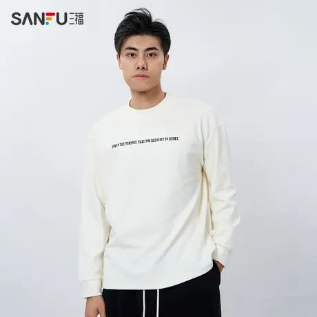 三福2023冬季男士高领绣花长T恤 休闲潮流修身保暖上衣479228商品大图