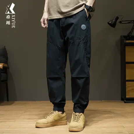 希越工装拼接纯棉休闲裤子男2024春季新款宽松男士大码束脚运动裤商品大图