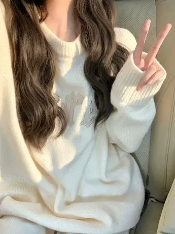 艺术生奶fufu的毛衣女秋冬宽松日系复古慵懒风高级感软糯上衣外套图片