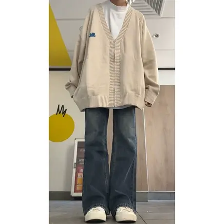 喇叭牛仔裤女秋冬宽松显瘦直筒裤设计感美式高街复古拖地阔腿裤潮图片