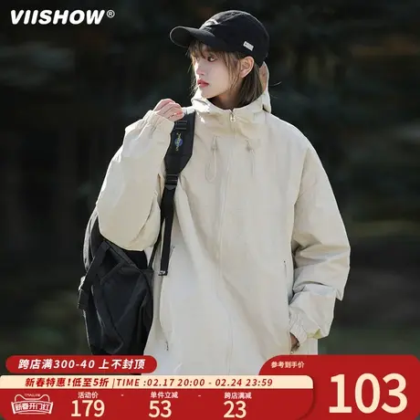 VIISHOW户外夹克男春秋季美式时尚2024新款外套潮牌连帽冲锋衣服商品大图