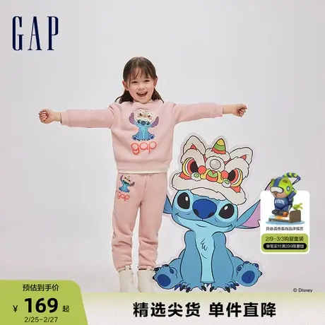 【史迪奇联名】Gap女幼童春季2024新年款抓绒保暖束脚卫裤888234商品大图