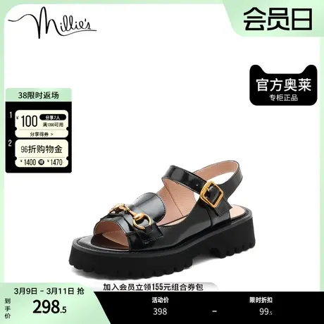 millie's妙丽奥莱夏季漆牛皮时尚厚底女凉鞋8101ZBL1图片