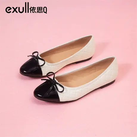 依思q小香风单鞋女2024春季新款低跟气质法式平底浅口小跟鞋软底商品大图