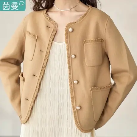 茵曼羊毛呢小香风短外套女2024年新款春秋季法式上衣高级感大衣图片