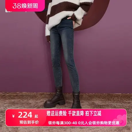 妖精的口袋高腰直筒牛仔裤女2023冬季新款小个子复古修身显瘦长裤图片