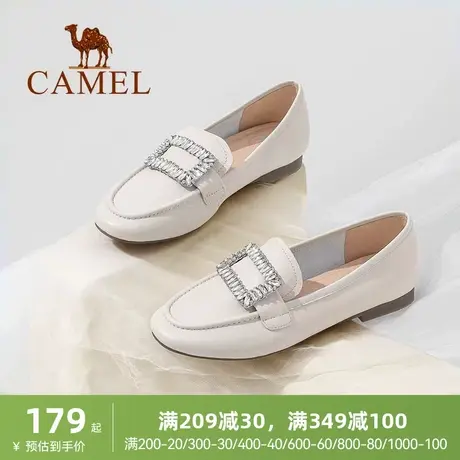 骆驼女鞋2024年春季新款时尚百搭象牙白平底单鞋马衔扣小皮鞋女图片