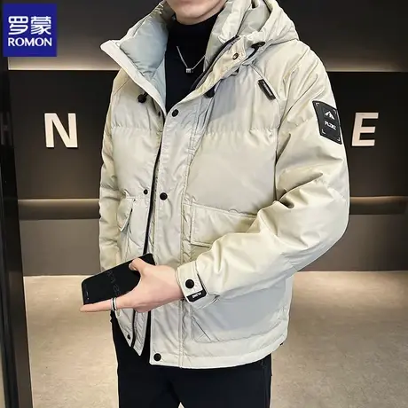 罗蒙工装羽绒服男连帽加厚2023新款宽松短款鸭绒保暖冬季男士外套图片