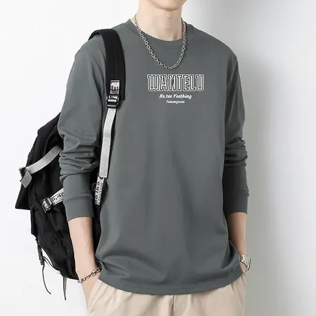 240G重磅纯棉长袖t恤男潮牌内搭打底衫圆领秋衣全棉体恤印花小衫商品大图