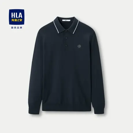 HLA/海澜之家翻领长袖针织衫23秋翻领弹力立体小标修身休闲毛衣男图片