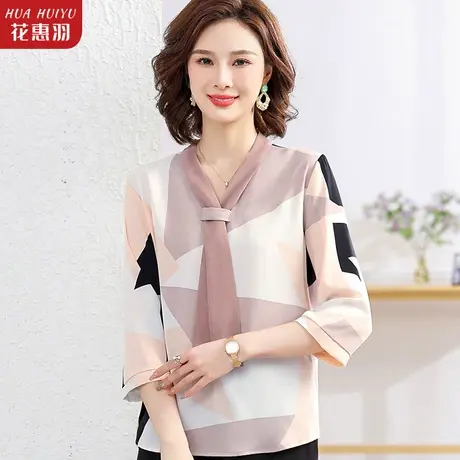 年轻妈妈夏装七分袖T恤小衫中年女时尚系带上衣中老年洋气质衬衫商品大图