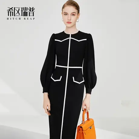 希区高端气质连衣裙女秋冬2023新款法式职业名媛小香风灯笼袖长裙图片