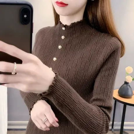 半高领毛衣女长袖打底衫2023年秋冬新款套头百搭修身显瘦针织衫女商品大图