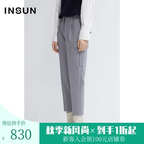 恩裳商场同款绵羊毛弹性时尚简约工装贴袋通勤西裤女装图片