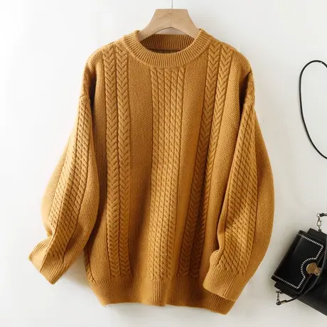 宽松圆领长袖套头毛衣女秋冬新款2022外穿加厚针织衫韩版慵懒上衣商品大图