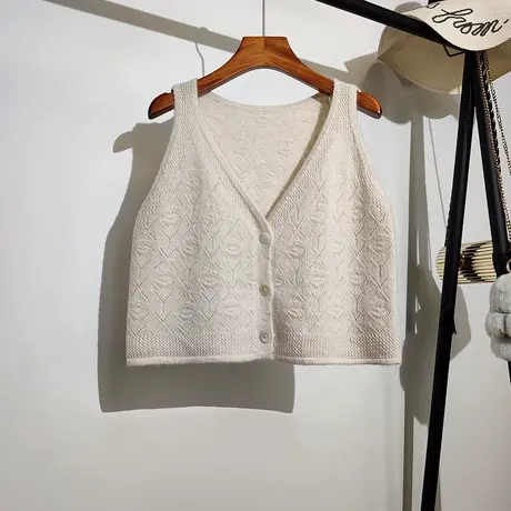 针织马甲背心外搭春秋新款v领显瘦学院风无袖吊带叠穿毛衣女开衫商品大图