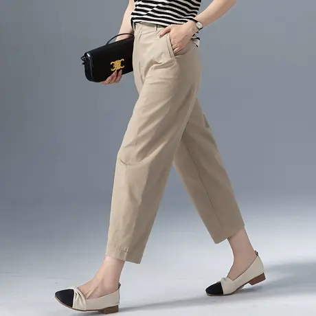 卡其色天丝哈伦裤女夏2023新款裤子夏季薄款冰丝休闲裤九分萝卜裤商品大图