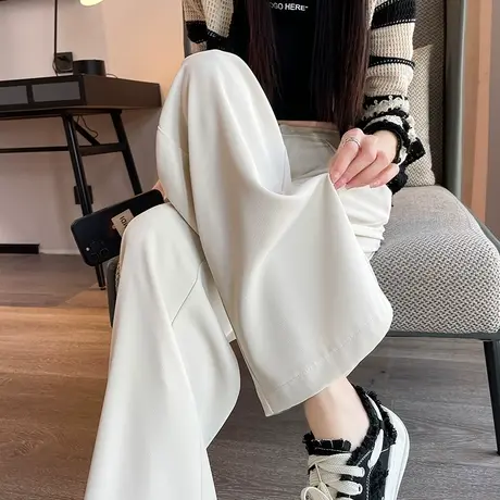 春秋新款白色西装阔腿裤女高腰宽松垂感拖地直筒休闲裤子女爆款商品大图