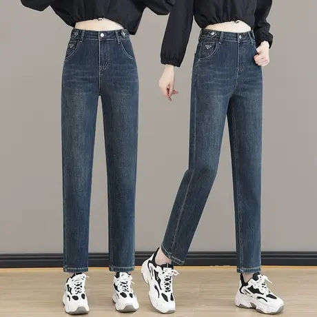 秋季大码牛仔哈伦裤女2023年新款时尚减龄小脚裤小个子宽松老爹裤商品大图