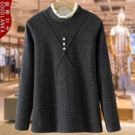 40-50岁妈妈装打底衫秋冬季新款时尚加肥加大码女装立领长袖上衣商品大图