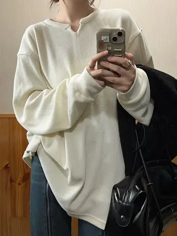 设计感小众长袖t恤女2022新款秋冬高级感上衣宽松显瘦内搭打底衫图片