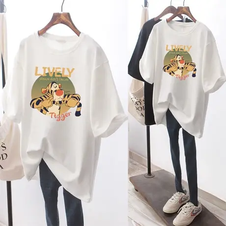 2022夏季新款纯棉短袖T恤女韩版宽松显瘦大码半袖上衣中长款ins潮商品大图