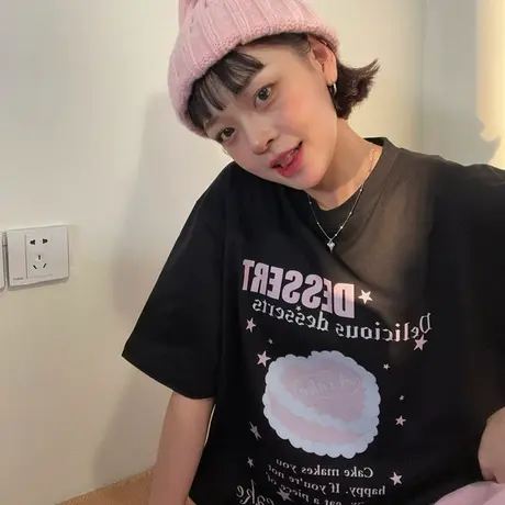 红续原创2023春夏新款韩版纯棉小个子甜美可爱圆领短袖T恤女ins潮图片