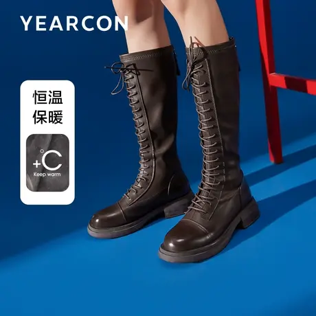 意尔康秋冬骑士靴女英伦风系带马丁靴平跟ins圆头平底长筒潮靴子商品大图