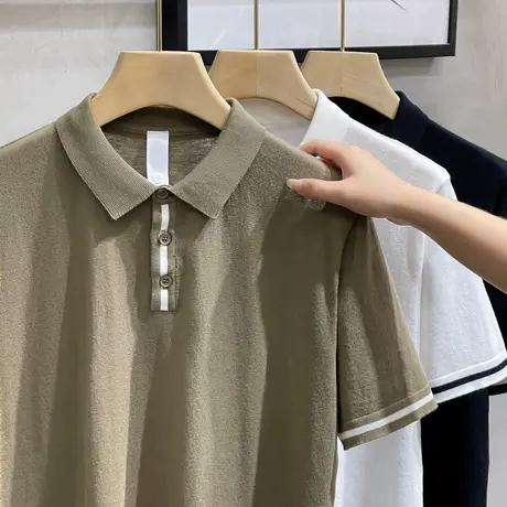 冰丝透气夏季针织Polo衫男短袖休闲半袖翻领T恤男装高端商务体恤商品大图