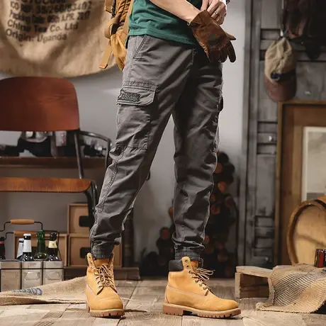 男士工装裤休闲裤子大码纯色直筒男工装裤男款时尚潮流复古束脚裤图片