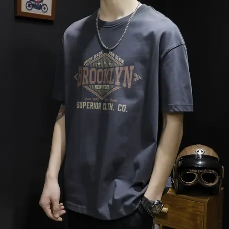 重磅短袖t恤男士夏季2023新款潮牌胖子大码纯棉体恤宽松男装半袖商品大图