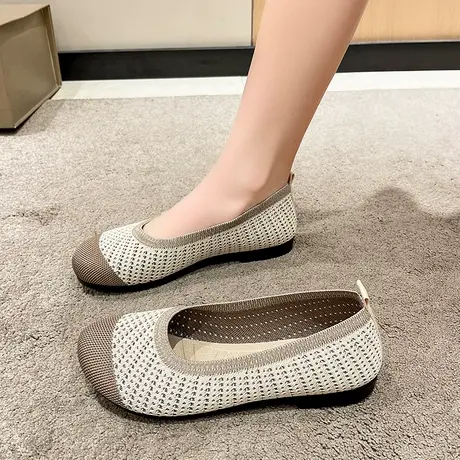 豆豆鞋女2023夏季新款平底飞织透气浅口单鞋软底舒适一脚蹬妈妈鞋商品大图