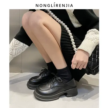 B弄里人佳大码女鞋41-43单鞋春新款英伦风厚底小皮鞋40 42宽胖脚图片