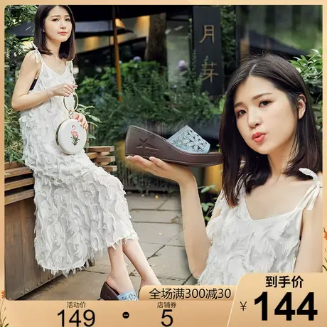 2025夏季新款镂空花朵牛皮凉拖鞋女厚底坡高跟休闲松糕女鞋皮鞋商品大图