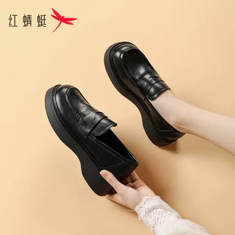 红蜻蜓简约乐福鞋女2023春夏新款女鞋软底单鞋一脚蹬厚底小皮鞋女商品大图