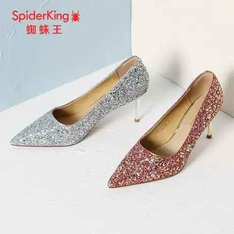 SPIDER KING/蜘蛛王女单鞋2023秋商场新款高跟鞋亮片婚礼优雅时尚商品大图