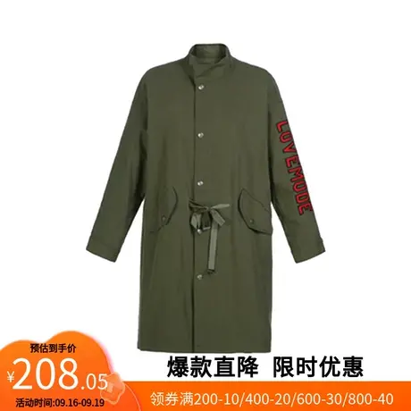 【艾格】军绿风衣女2023春季新款拉链系带长袖字母外套官方旗舰店商品大图