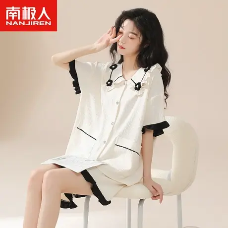南极人睡衣女款夏天短袖短裤套装2023年新款夏季娃娃领花朵家居服图片