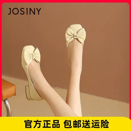 卓诗尼女鞋2023秋新款蝴蝶结温柔风百搭单鞋通勤粗跟一脚蹬工作鞋商品大图
