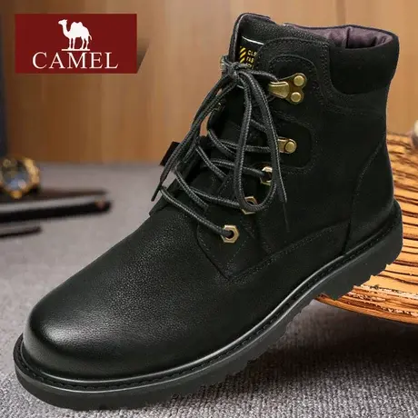 Camel/骆驼男鞋 冬季保暖加绒男士皮靴 头层牛皮真休闲高帮马丁靴商品大图