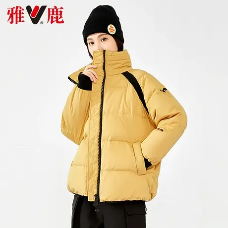 雅鹿羽绒服女短款2022冬季新款小个子休闲宽松时尚保暖立领短外套商品大图