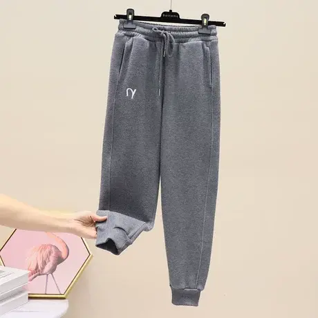 欧洲站刺绣字母加绒运动裤女冬宽松束脚加厚哈伦裤显瘦休闲卫裤潮图片