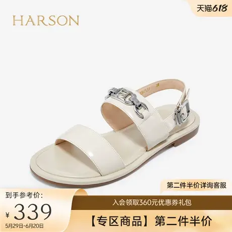 哈森平底凉鞋女夏季新款一字带凉鞋小众设计感休闲女凉鞋HM227817图片